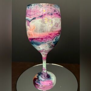Handcrafted “Mermaid Marble” Custom Large Wine Glass. 20 oz